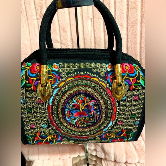Embroidered Black and Gold Handbag - Picture 1 of 8